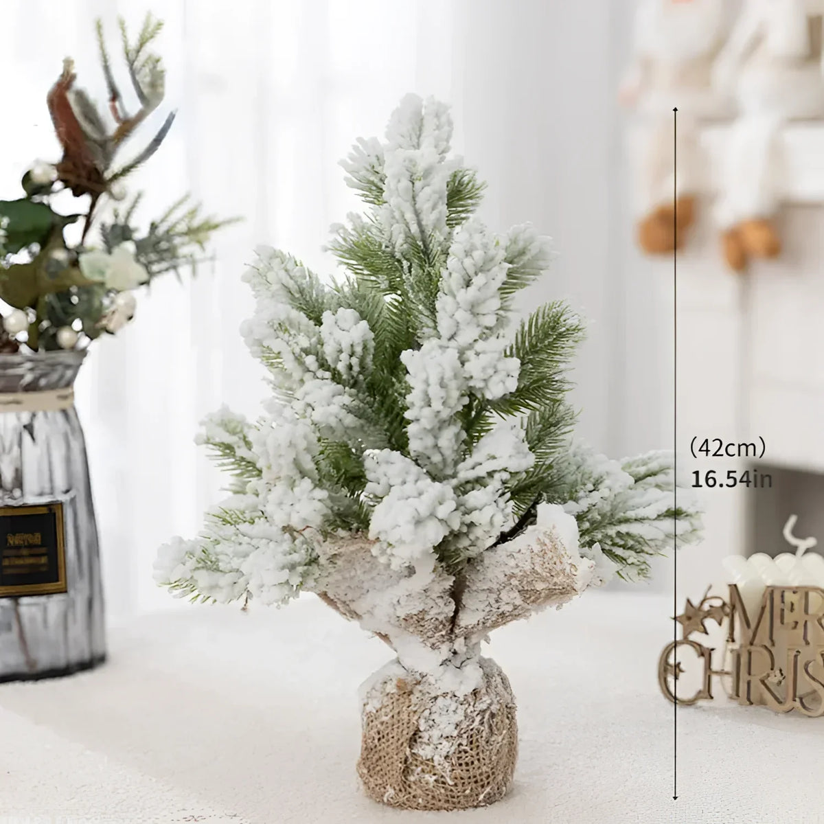 Árvore de Natal Artificial com Neve e Luzes Quentes de Mesa Lenogue