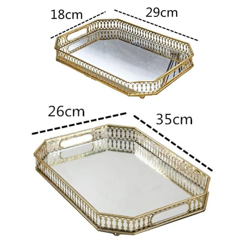 Bandeja Decorativa Retangular com Espelho para Banheiro e Sala Lenogue