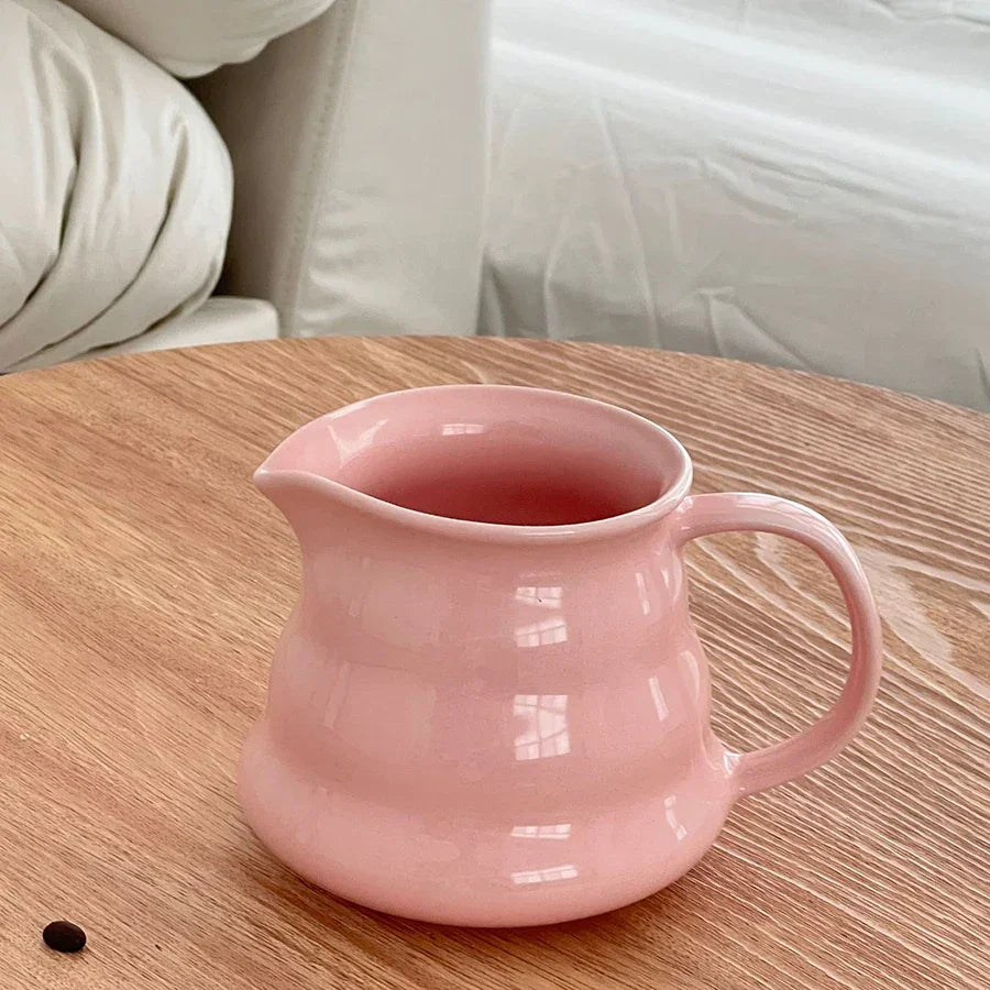 Bule de Café de Cerâmica Bico Antigotejamento Alça Larga Lenogue Rosa