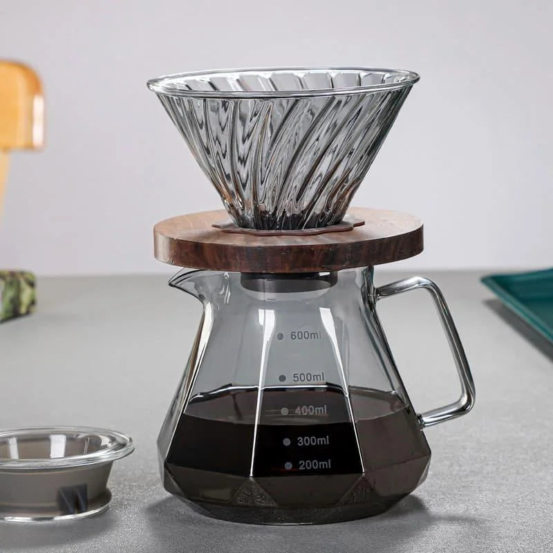 Bule de Café em Vidro Borossilicato com Coador Hario V60 para Preparo Lenogue Conjunto (bule 600ml + Coador)