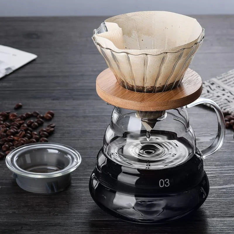 Bule de Café de Vidro Borossilicato com Coador Hario V60 Lenogue Conjunto (Bule 700ml + Coador)