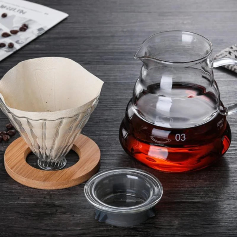 Bule de Café de Vidro Borossilicato com Coador Hario V60 Lenogue