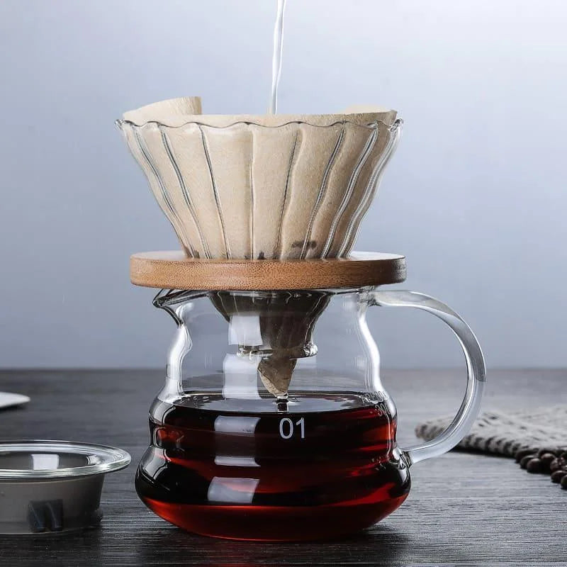 Bule de Café de Vidro Borossilicato com Coador Hario V60 Lenogue Conjunto (Bule 300ml + Coador)