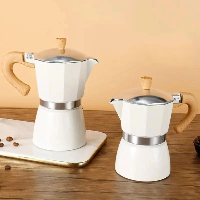 Cafeteira Moka de Alumínio com Cabo de Madeira para Café Espresso Lenogue