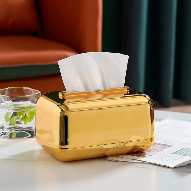 Caixa Porta-lenço e Papel Cromada para Decoração e Organização Lenogue Dourado