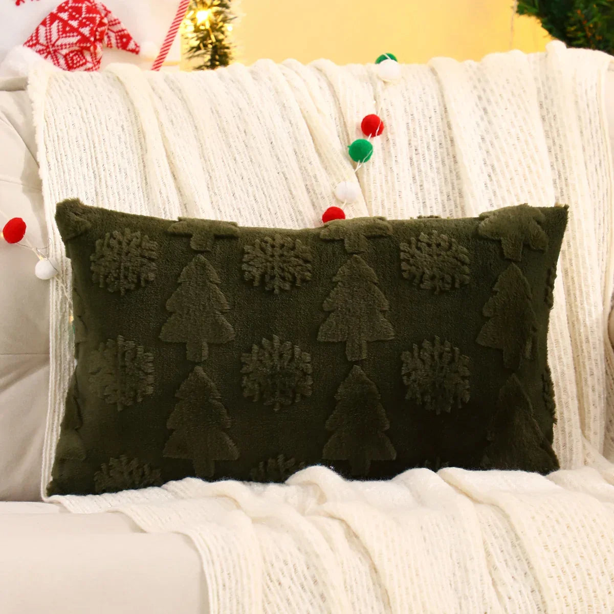 Capa de Almofada Natalina Plush Jacquard Floco de Neve Lenogue