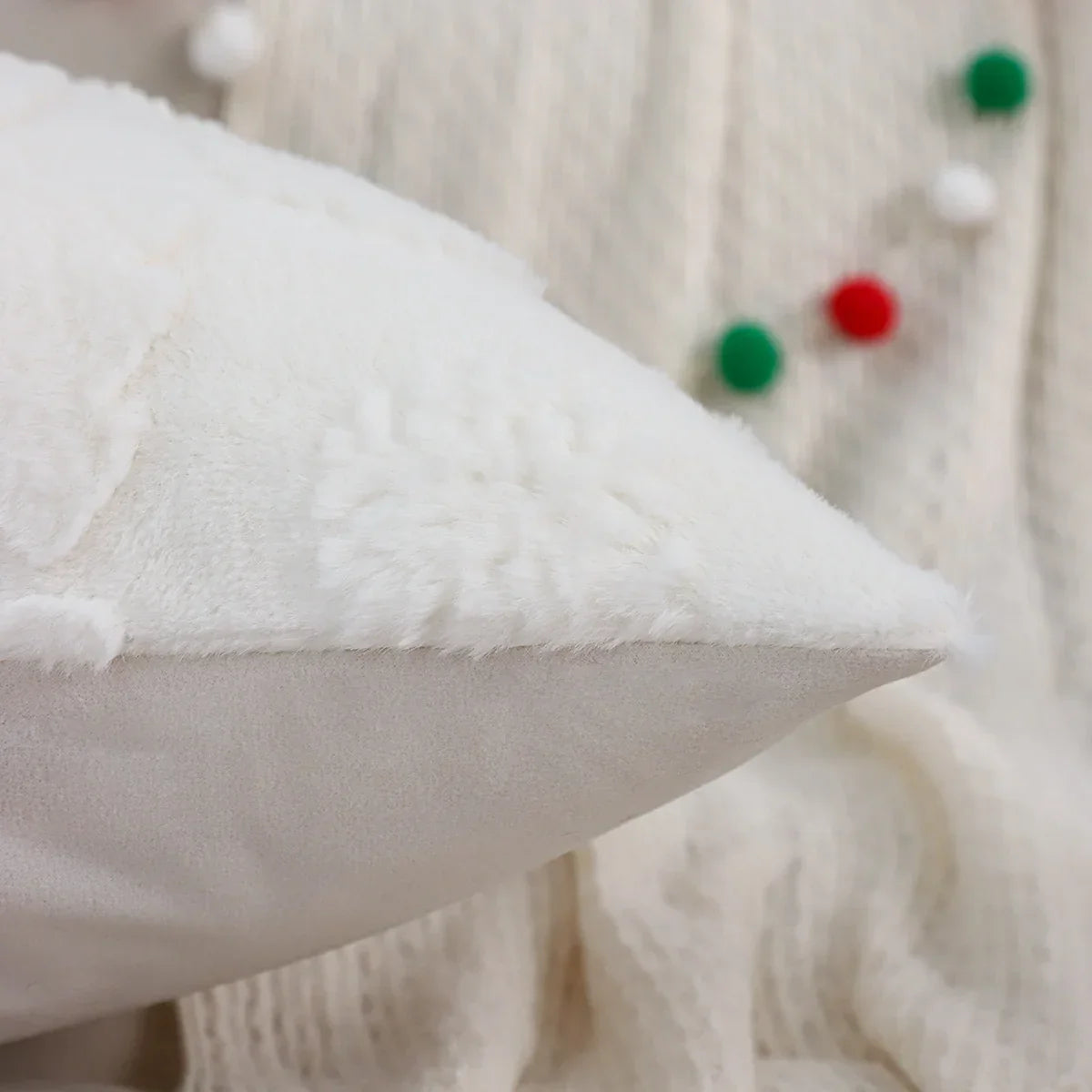 Capa de Almofada Natalina Plush Jacquard Floco de Neve Lenogue