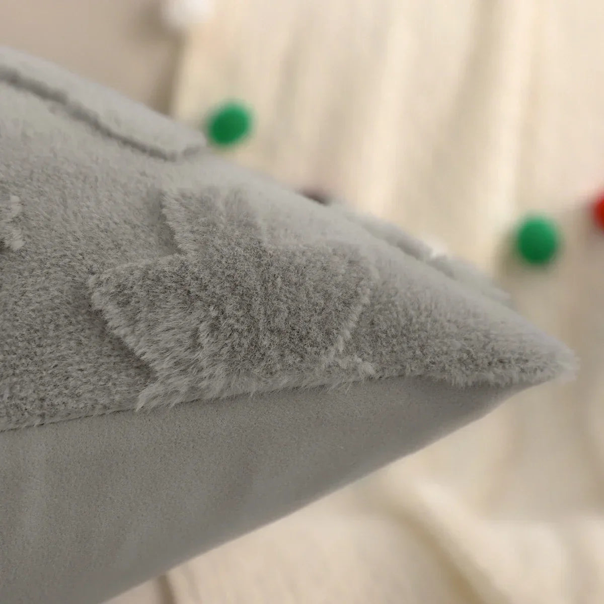 Capa de Almofada Natalina Plush Jacquard Floco de Neve Lenogue