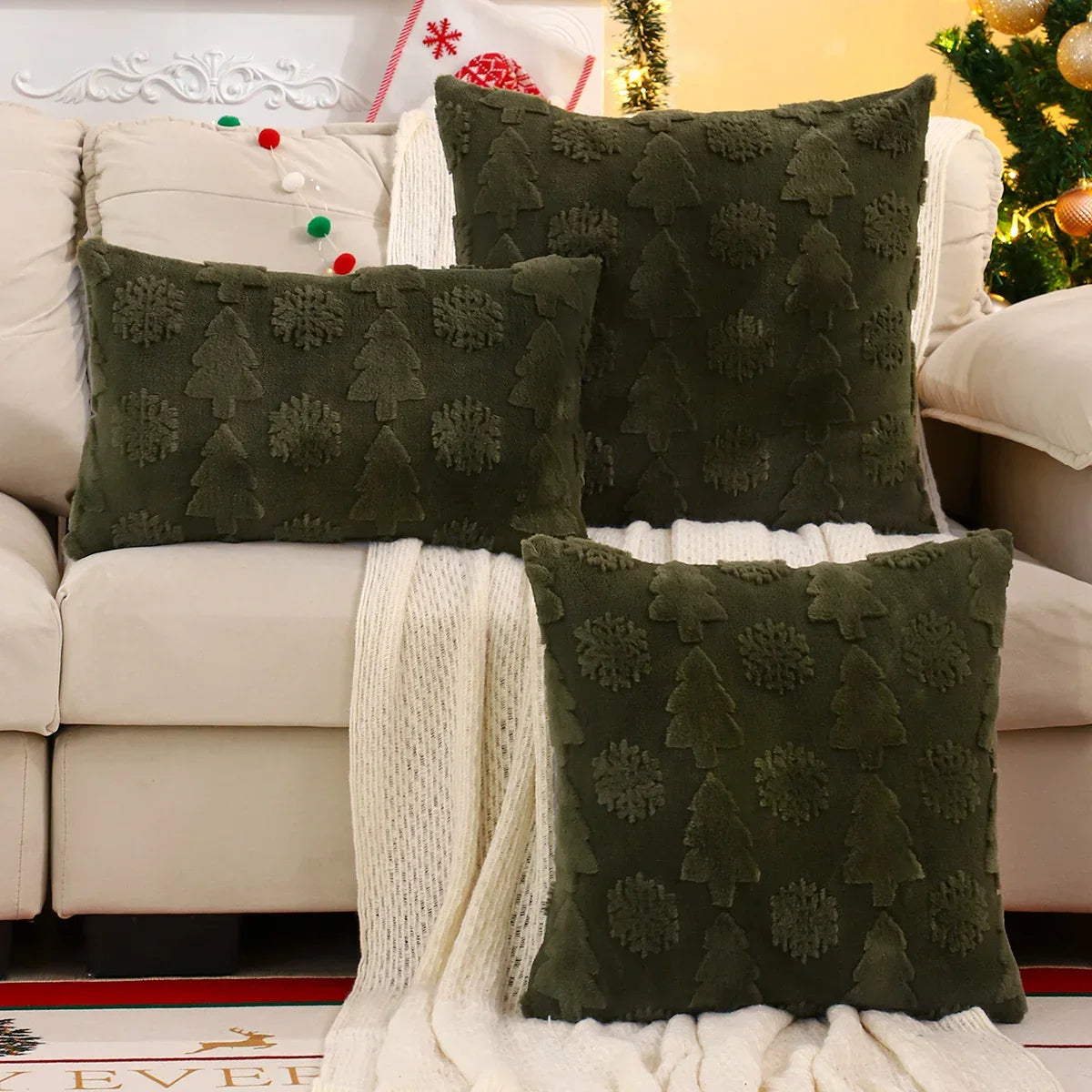 Capa de Almofada Natalina Plush Jacquard Floco de Neve Lenogue