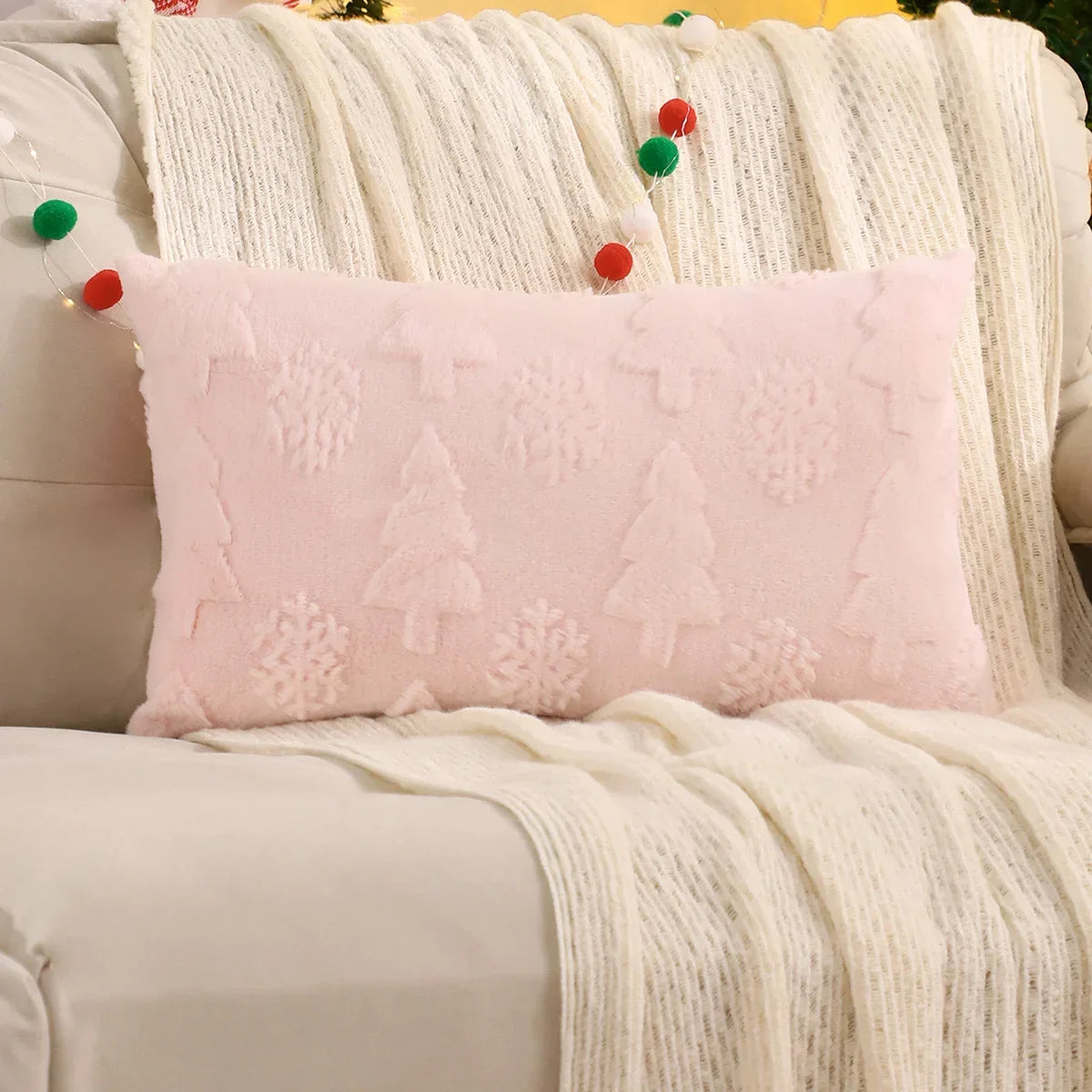 Capa de Almofada Natalina Plush Jacquard Floco de Neve Lenogue