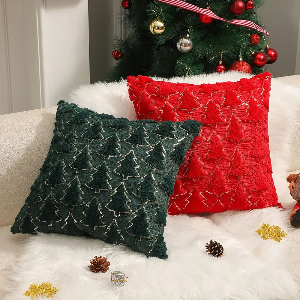 Capa de Almofada Plush Bordada Decorativa para Sala de Natal Lenogue