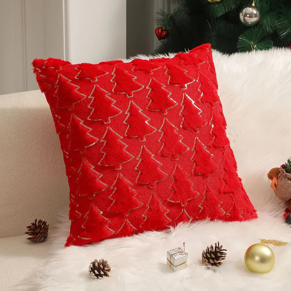 Capa de Almofada Plush Bordada Decorativa para Sala de Natal Lenogue Vermelho / 30 x 50 cm