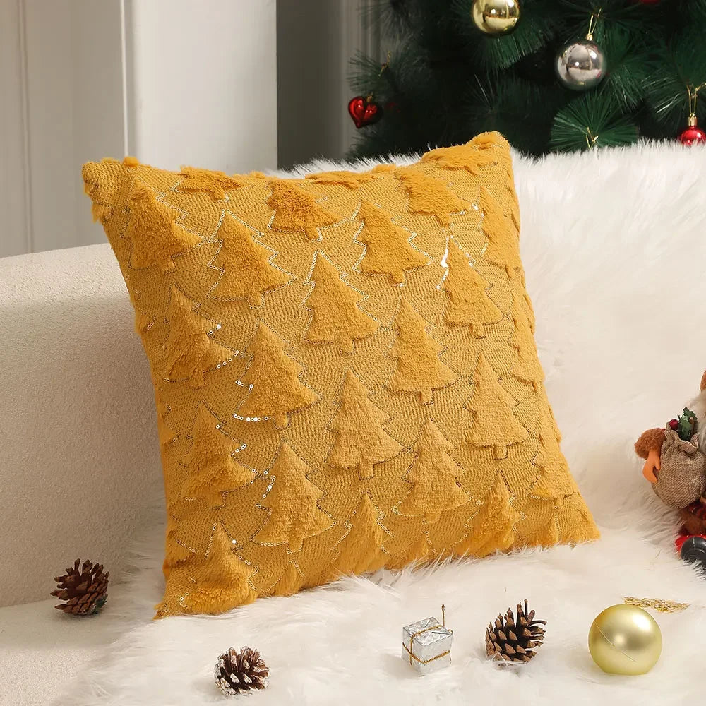 Capa de Almofada Plush Bordada Decorativa para Sala de Natal Lenogue Amarelo / 30 x 50 cm