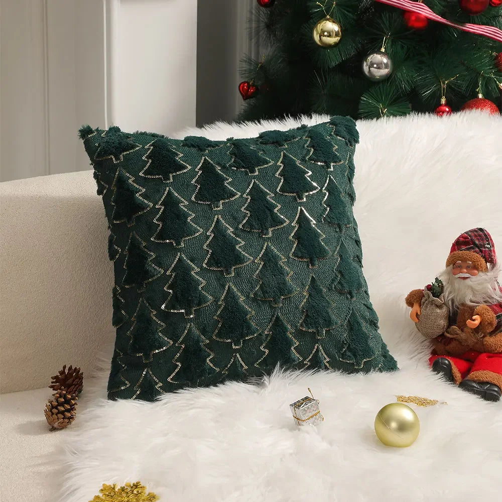 Capa de Almofada Plush Bordada Decorativa para Sala de Natal Lenogue Verde / 30 x 50 cm