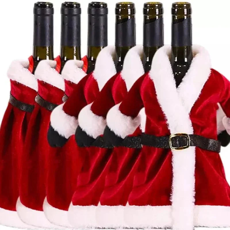 Capa para Garrafa de Vinho Natalina em Veludo para Decoração Lenogue 6 Peças (3x Mod.01 e 3x Mod.02)