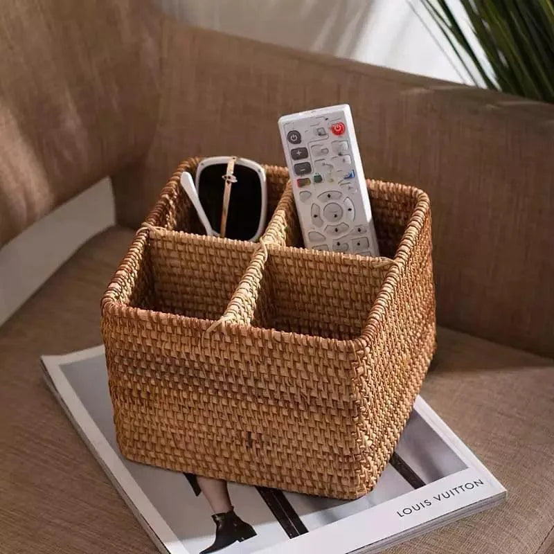 Cesta de Armazenamento em Vime Rattan Feita à Mão para Organização Lenogue Quadrado
