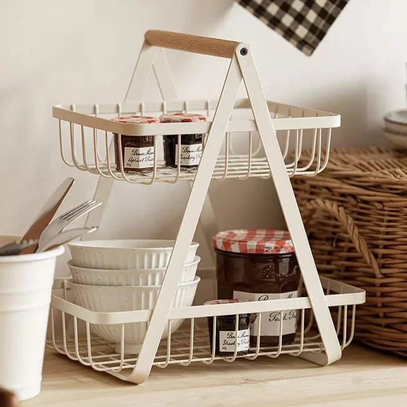 Cesta Organizadora Fruteira de Mesa 2 Andares Lenogue Branco
