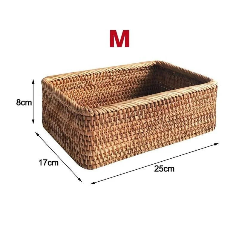 Cesto Organizador de Palha Rattan Feito à Mão para Decoração Natural Lenogue m (25 x 17 8cm)