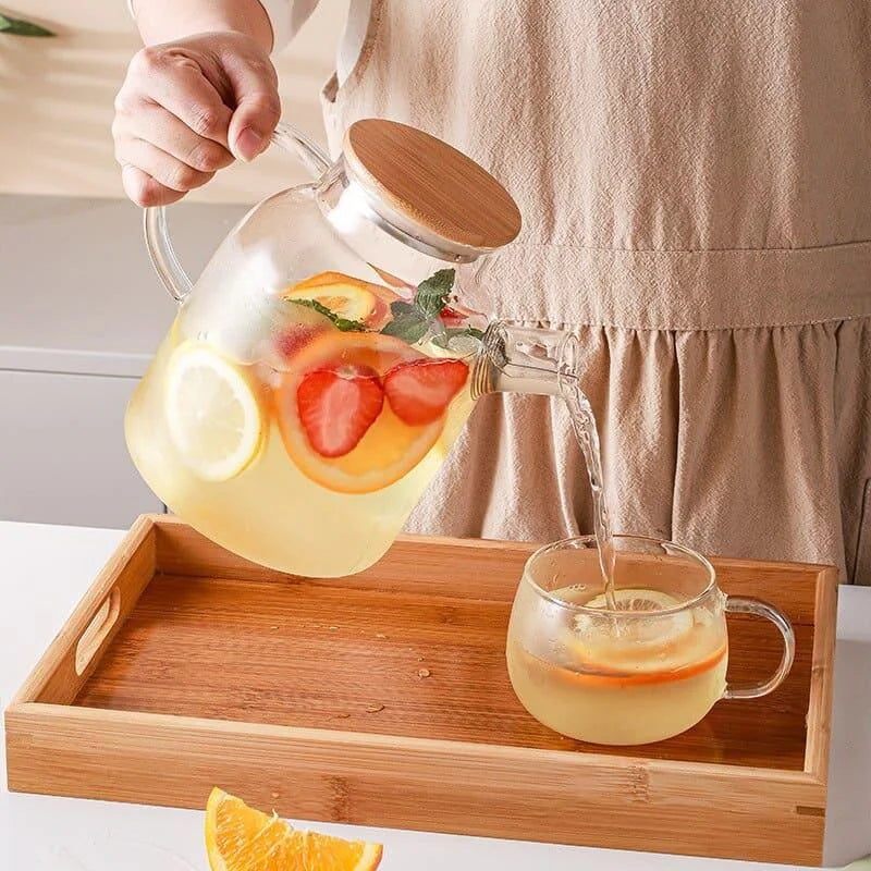 Chaleira de Vidro Borossilicato com Tampa de Bambu para Chá Lenogue Transparente (1.8 L)