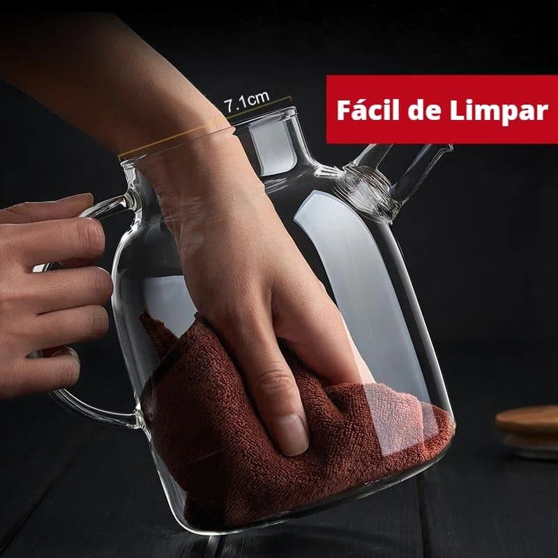 Chaleira de Vidro Borossilicato com Tampa de Bambu para Chá Lenogue