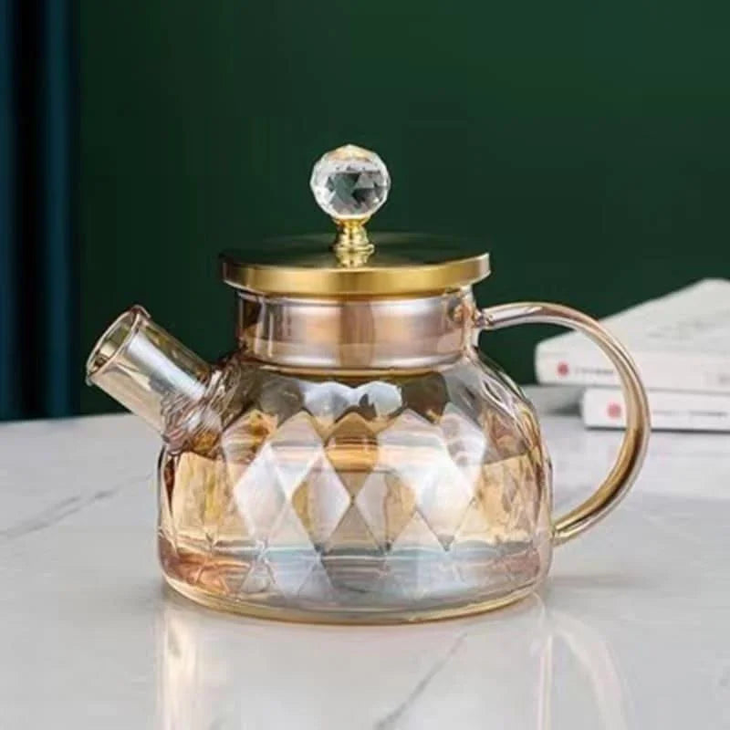 Chaleira de Vidro Borossilicato com Tampa Diamond Inox para Chá Lenogue