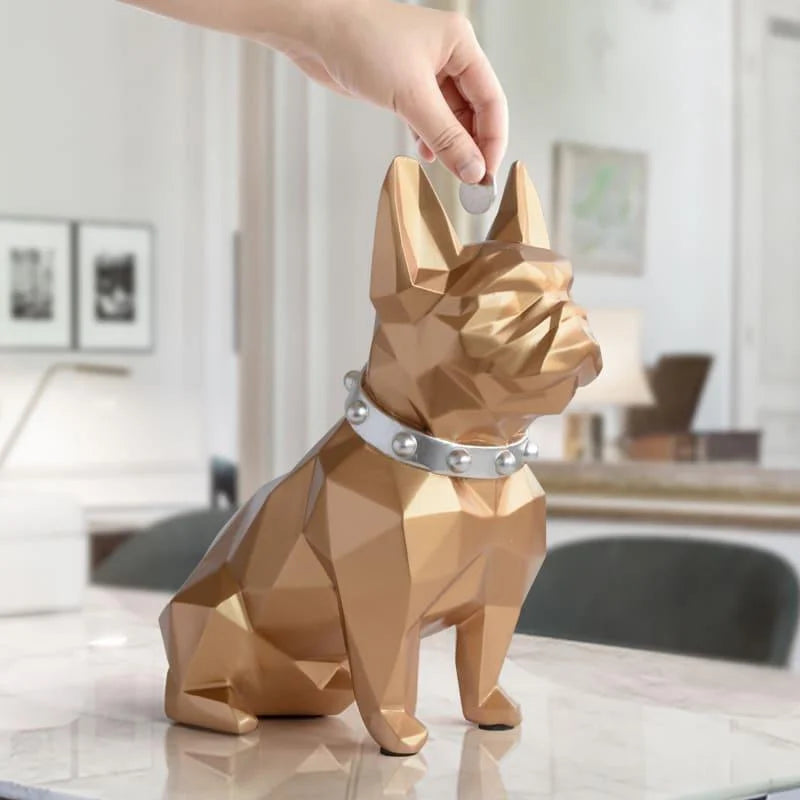 Cofrinho de Resina Buldogue Francês para Decoração de Mesa Lenogue Dourado