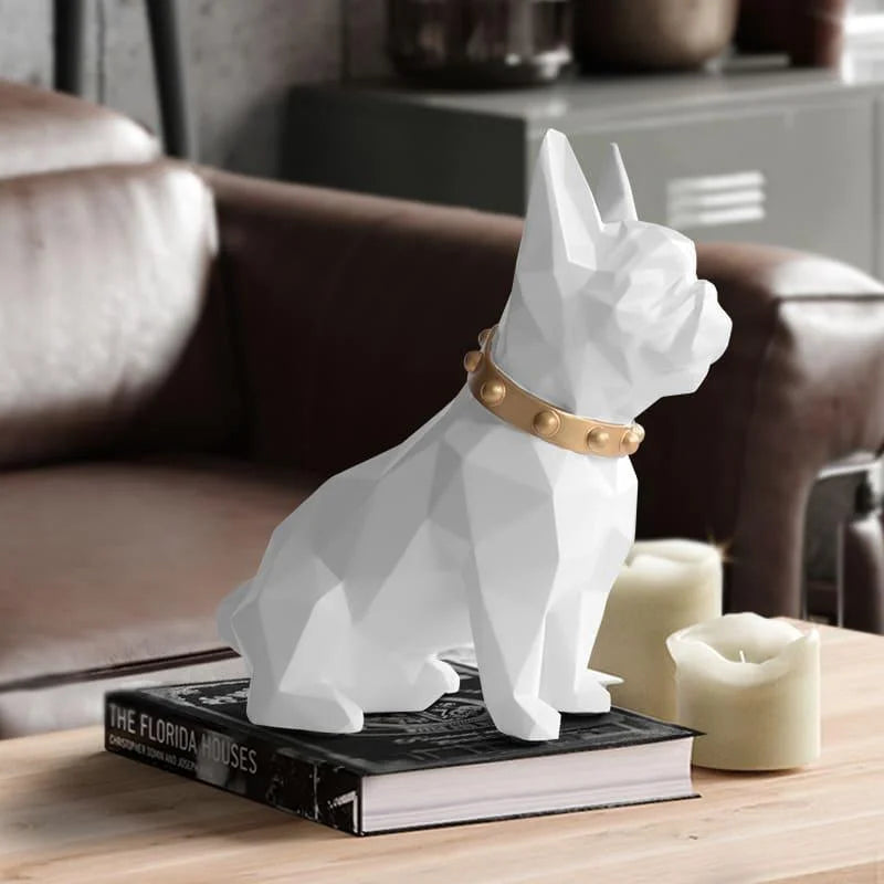 Cofrinho de Resina Buldogue Francês para Decoração de Mesa Lenogue Branco
