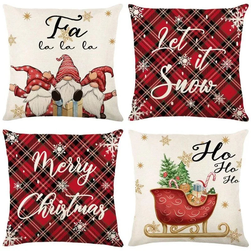Conjunto 4 Capas Almofada Poliéster para Decoração Natalina Festiva Lenogue Modelo 03