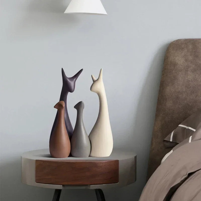 Conjunto de Cerâmica Decorativa para Sala Moderna Trio de Cervos Branco Lenogue