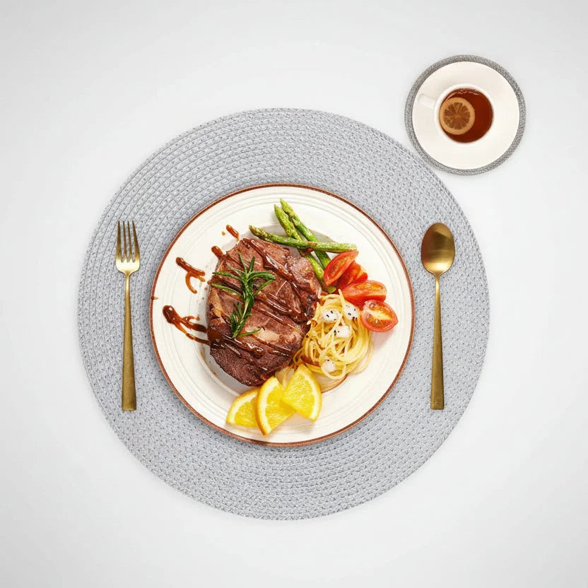Conjunto de Jogo Americano 6 Peças para Mesa de Jantar Lenogue Cinza