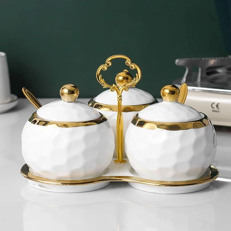 Conjunto de Potes de Cerâmica Açucareiro e Saleiro Branco para Cozinha Lenogue