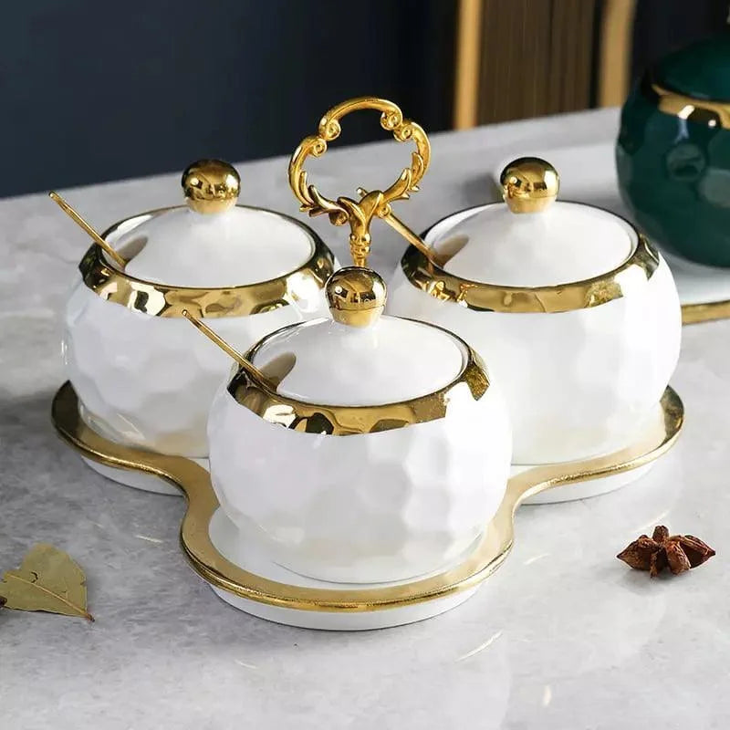 Conjunto de Potes de Cerâmica Açucareiro e Saleiro Branco para Cozinha Lenogue