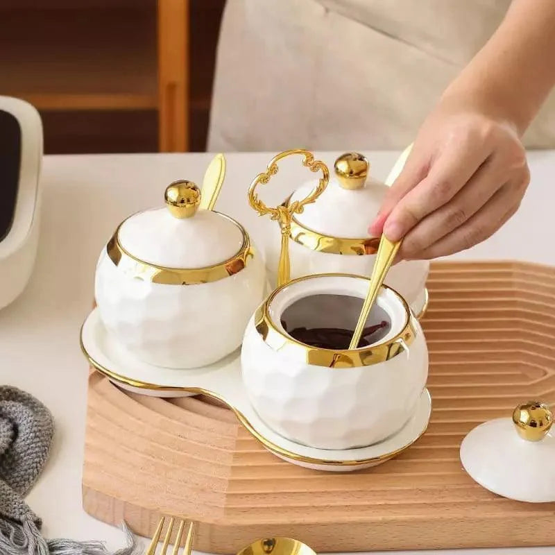 Conjunto de Potes de Cerâmica Açucareiro e Saleiro Branco para Cozinha Lenogue Branco
