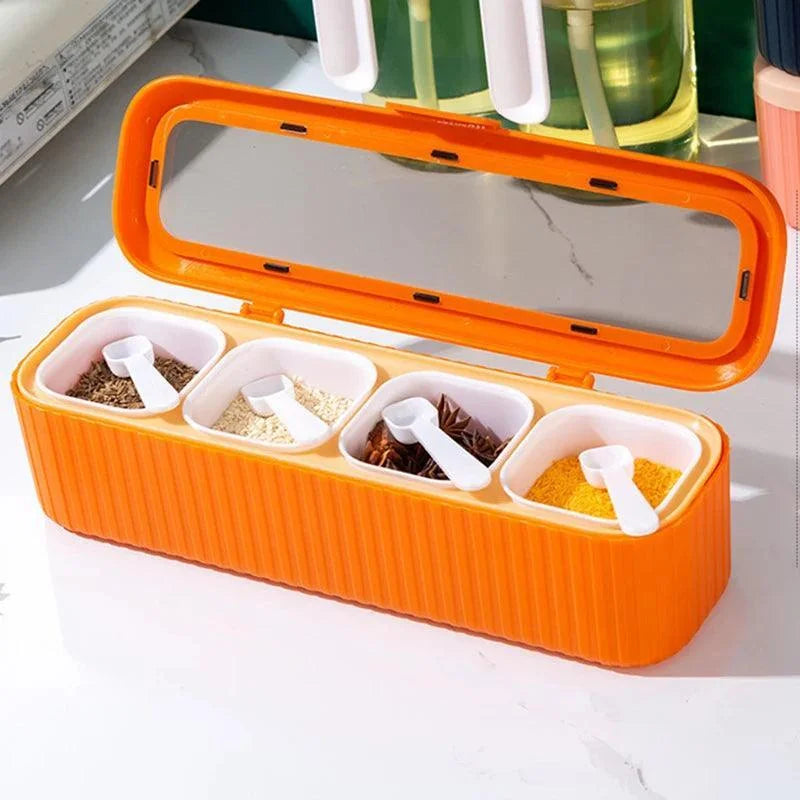 Conjunto Organizador de Temperos com Caixa e Garrafa para Cozinha Lenogue Laranja