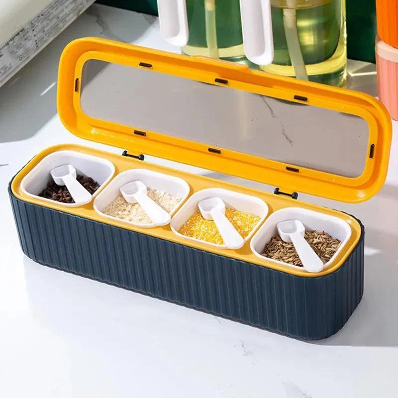 Conjunto Organizador de Temperos com Caixa e Garrafa para Cozinha Lenogue Azul