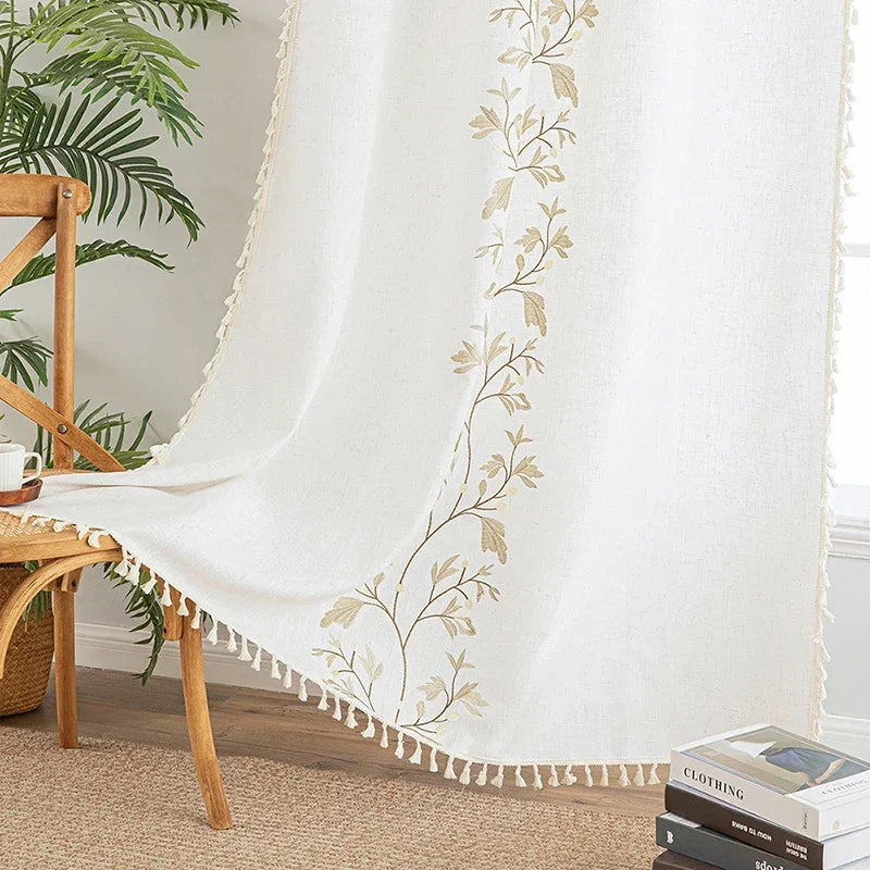 Cortina Verde Sage com Textura e Tassel para Quarto e Sala Lenogue