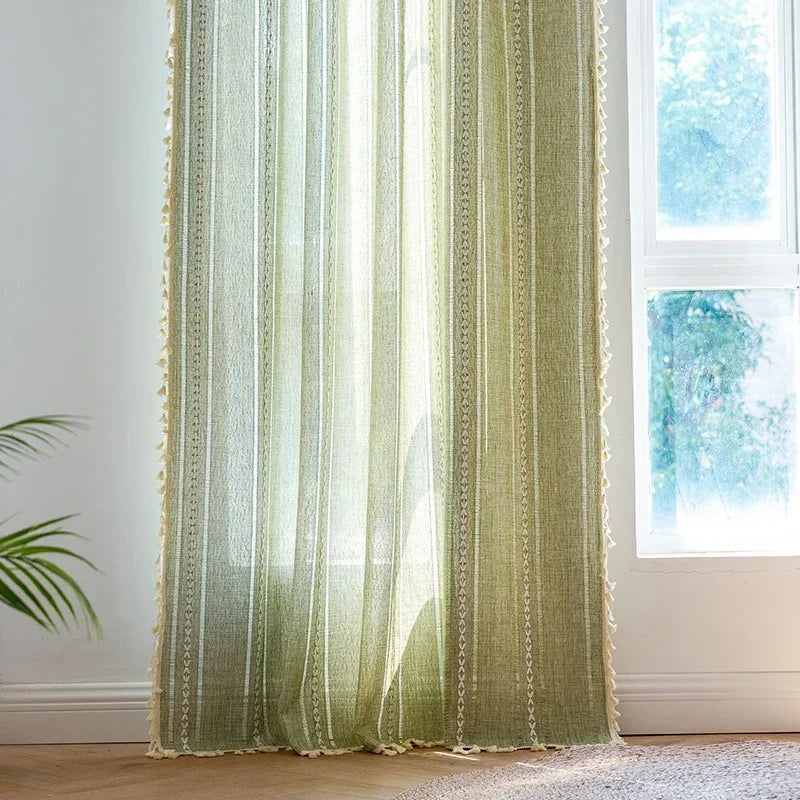 Cortina Verde Sage com Textura e Tassel para Quarto e Sala Lenogue Verde / 140 x 120 cm
