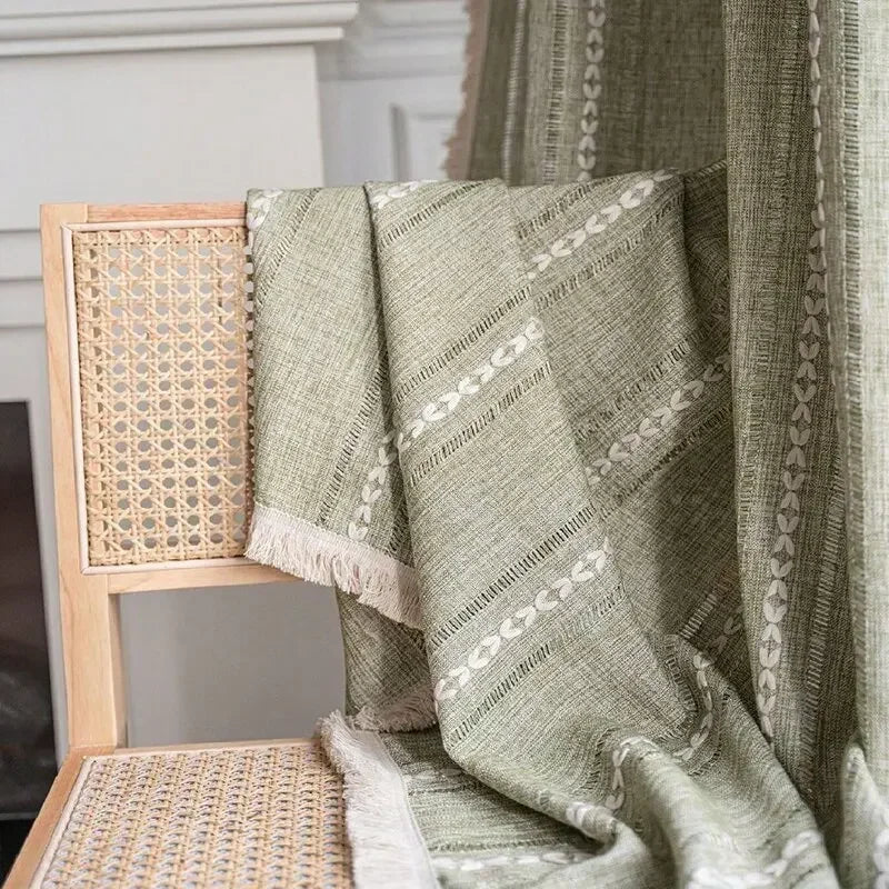 Cortina Verde Sage com Textura e Tassel para Quarto e Sala Lenogue Caqui / 140 x 120 cm