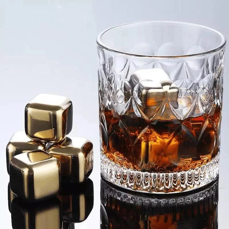 Cubos de Gelo de Aço Inox Dourado com Pegador Lenogue