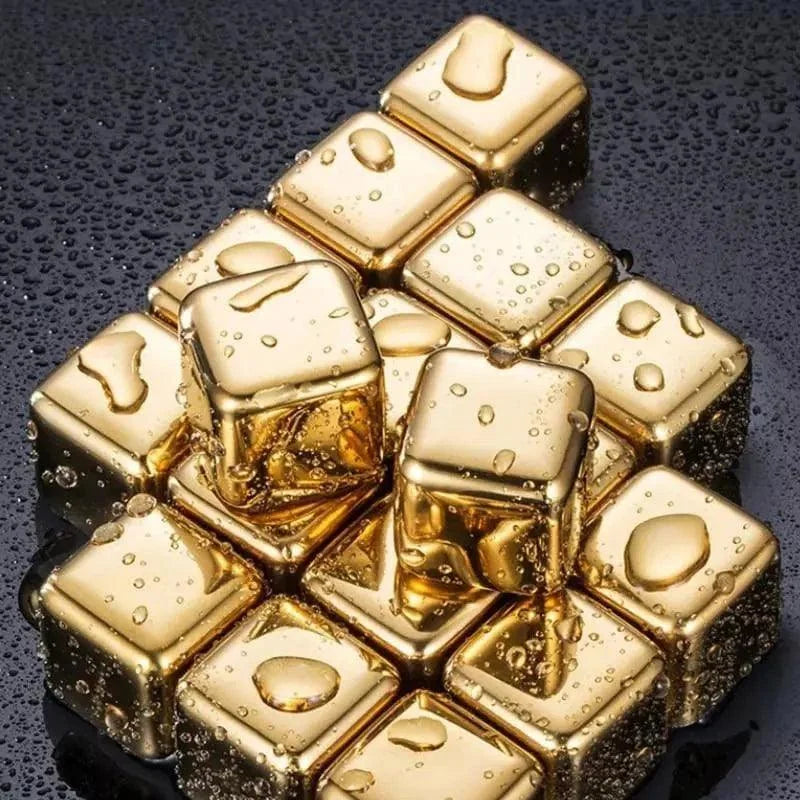 Cubos de Gelo de Aço Inox Dourado com Pegador Lenogue