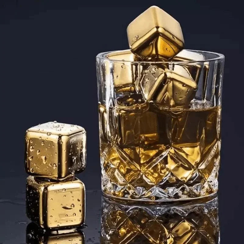 Cubos de Gelo de Aço Inox Dourado com Pegador Lenogue