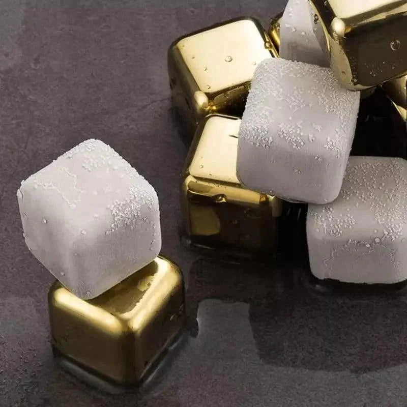 Cubos de Gelo de Aço Inox Dourado com Pegador Lenogue