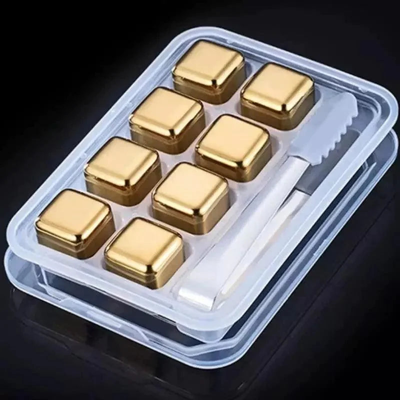 Cubos de Gelo de Aço Inox Dourado com Pegador Lenogue