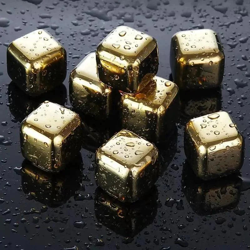 Cubos de Gelo de Aço Inox Dourado com Pegador Lenogue