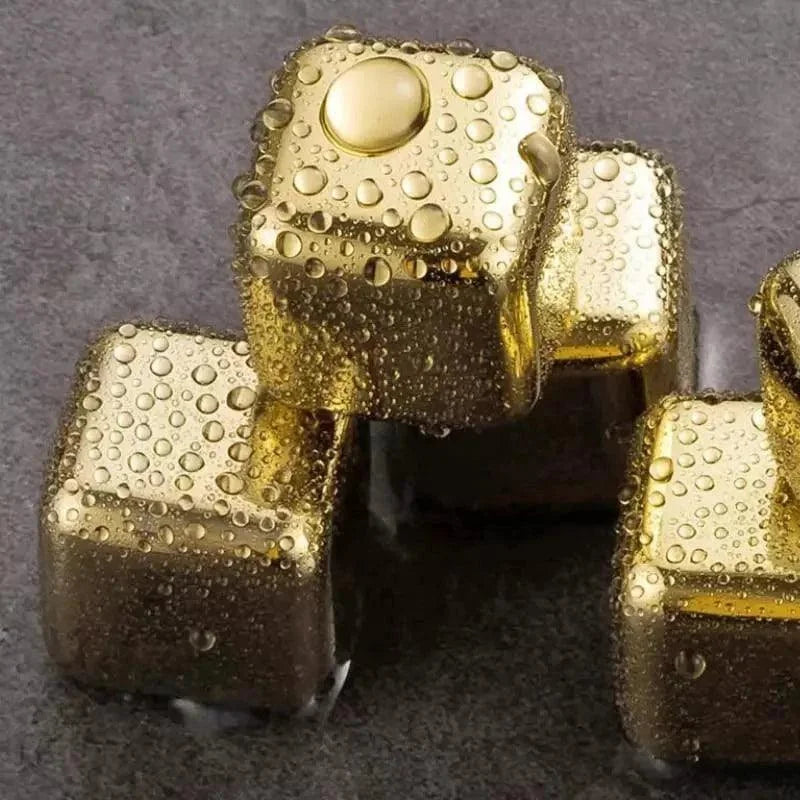 Cubos de Gelo de Aço Inox Dourado com Pegador Lenogue