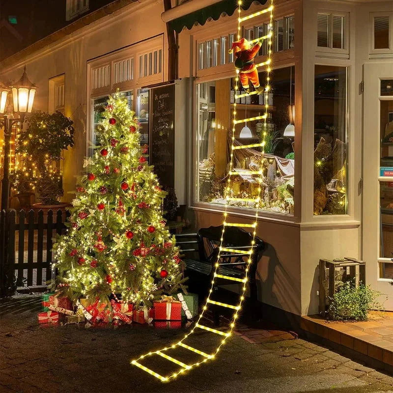 Decoração Natalina Papai Noel com Escada Iluminada de 3m Lenogue Luz Amarela