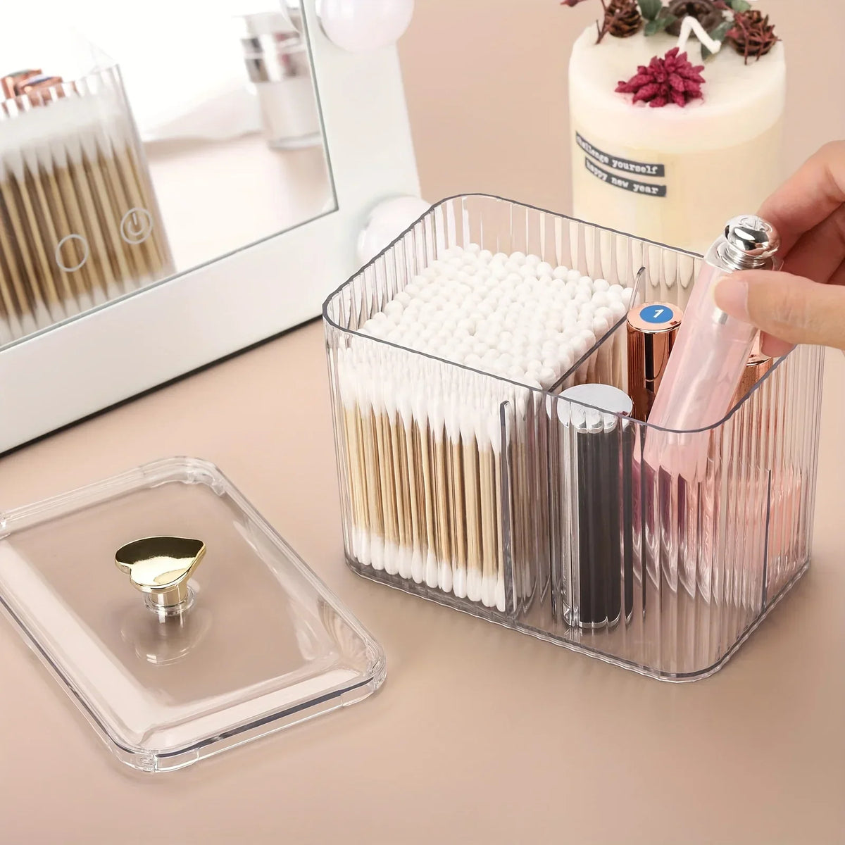 Dispensador Acrílico com Divisórias para Cotonetes Lenogue