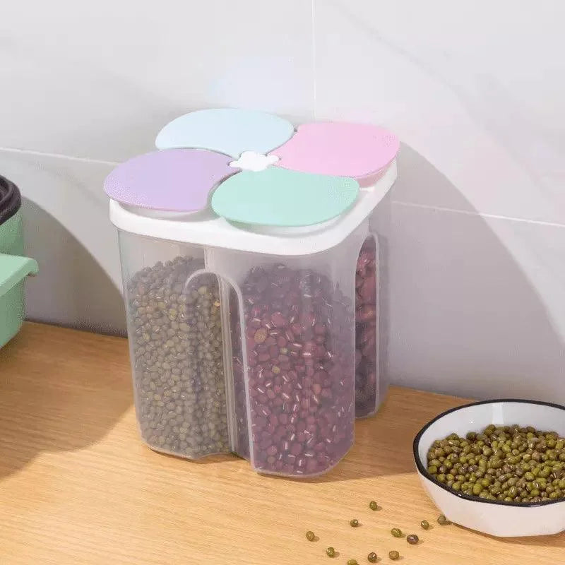 Dispensador de Alimentos e Cereais com 4 Divisórias para Cozinha Lenogue Rosa / 1.5l