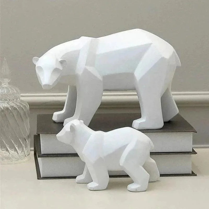 Escultura Decorativa de Urso Polar Geométrico em Resina Lenogue Branco / g