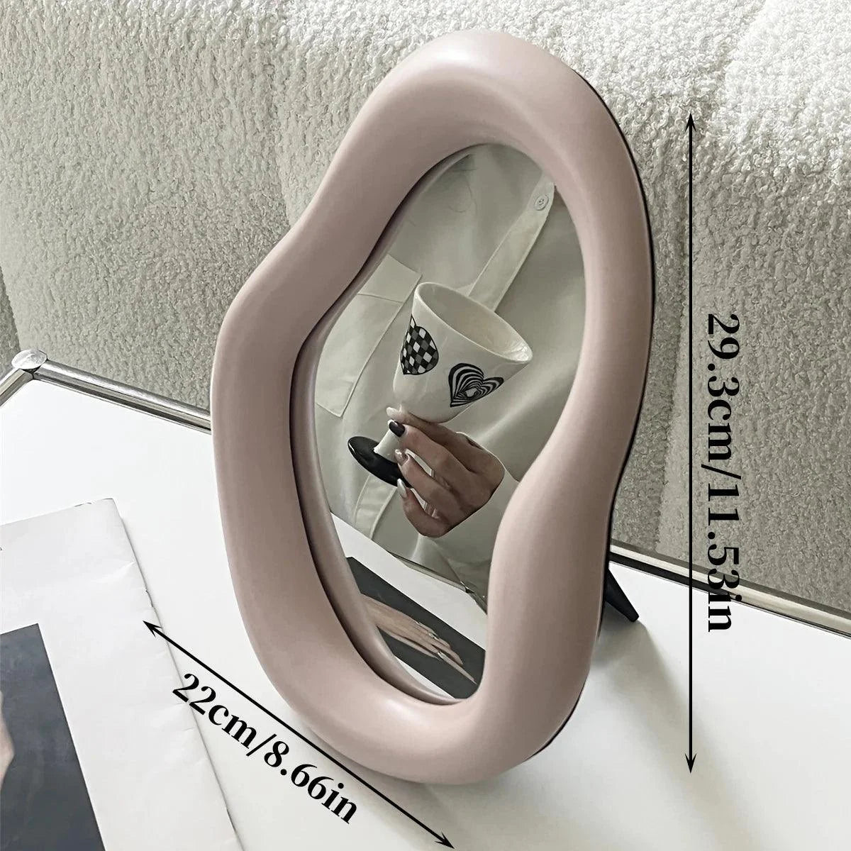 Espelho Decorativo de Maquiagem com Moldura de Cerâmica Lenogue Rosa / 22 x 30 CM
